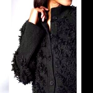 J. Jill Black Fringe Cardigan, Soft, Plush, Cotton/Wool. Fits 6-12 easily